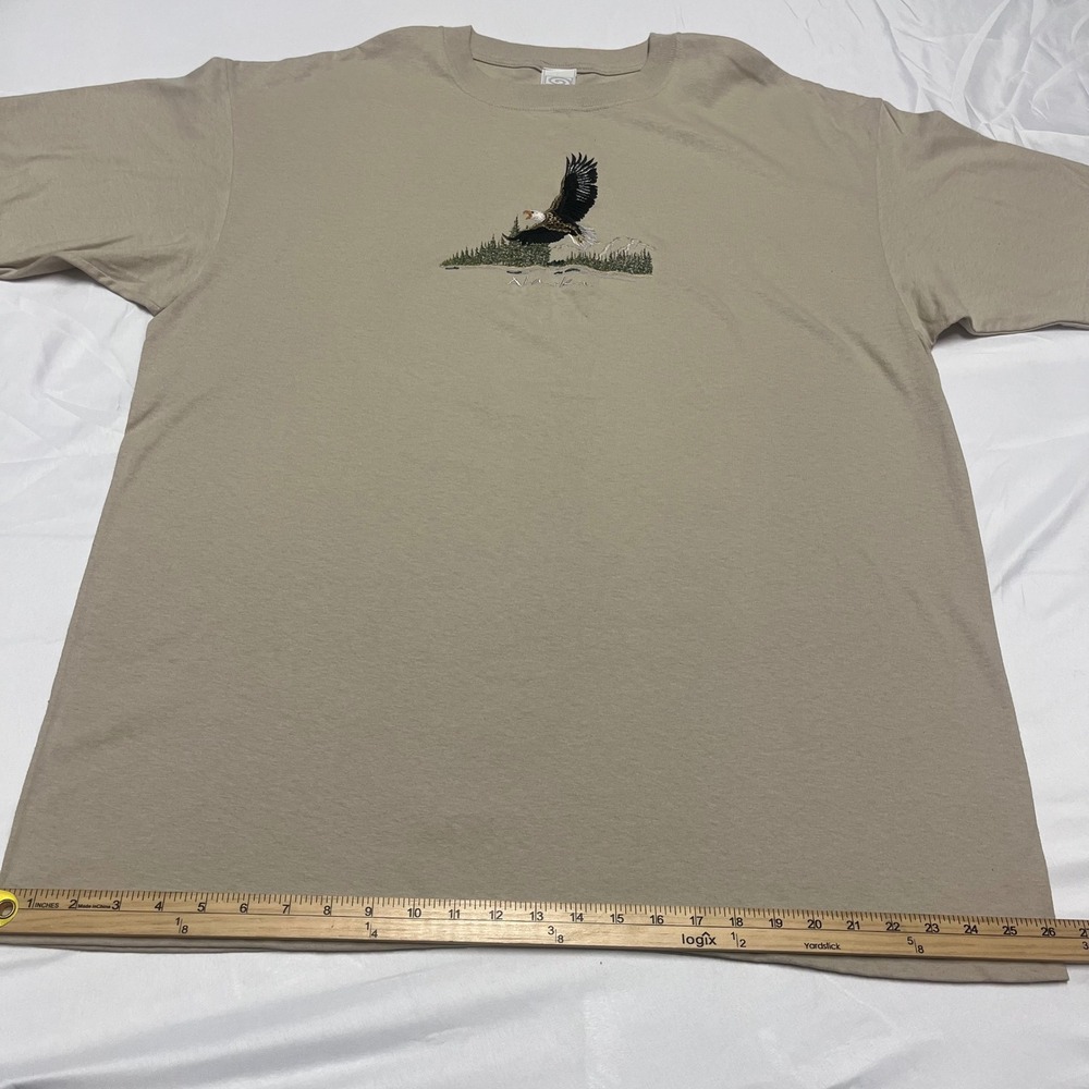 100% Cotton EMI Sportswear Tan Alaska Embroidered Bald Eagle Nature T-Shirt XXL - Picture 3 of 7